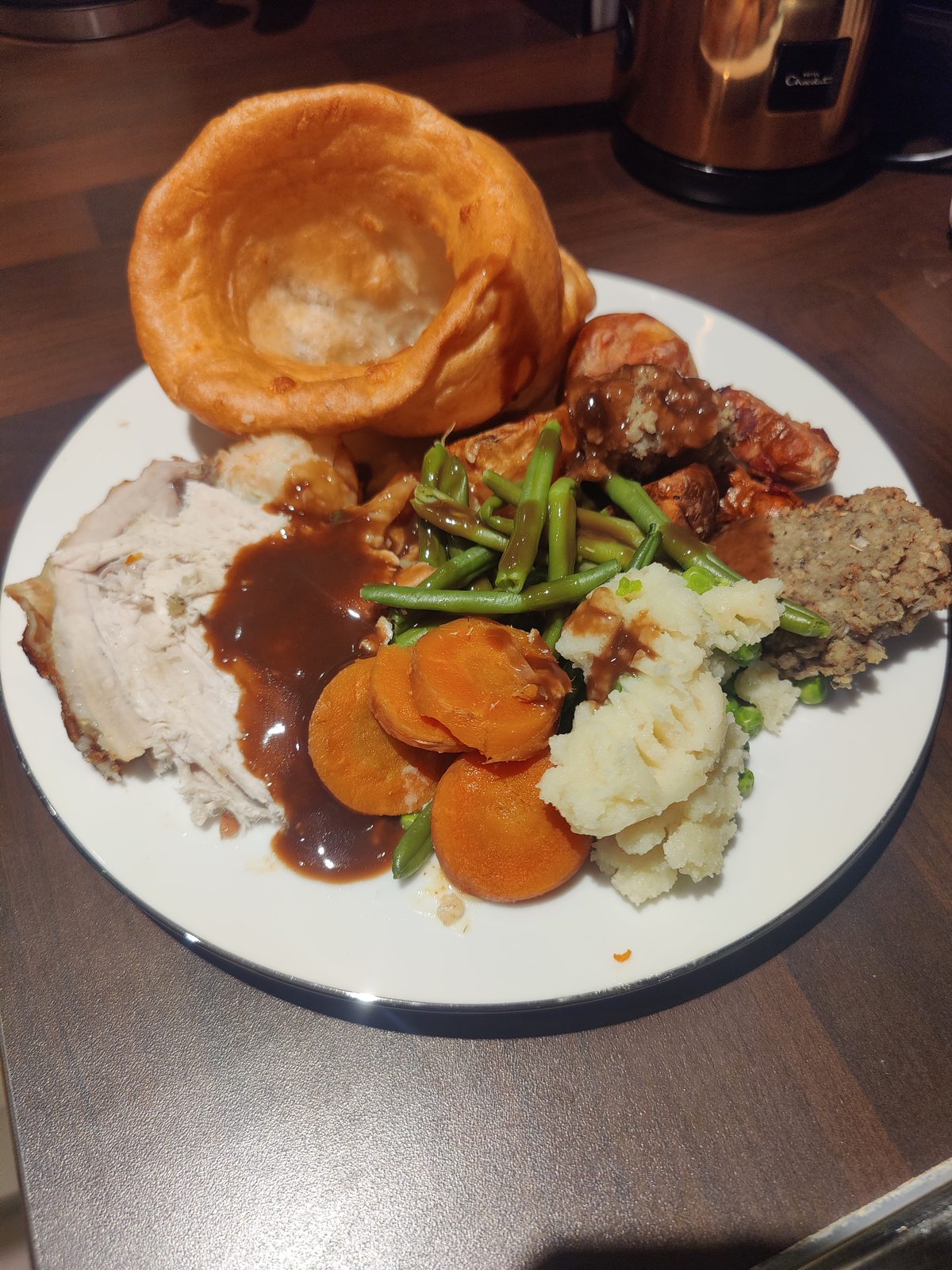 Roast dinner with a large Yorkshire pudding